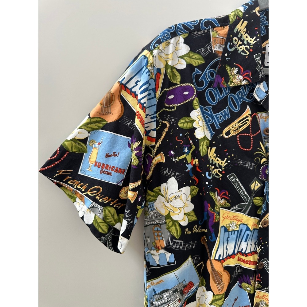 David Carey New Orleans Camp Shirt Black Button Up Collared Short Sleeve Mens M - Picture 13 of 15